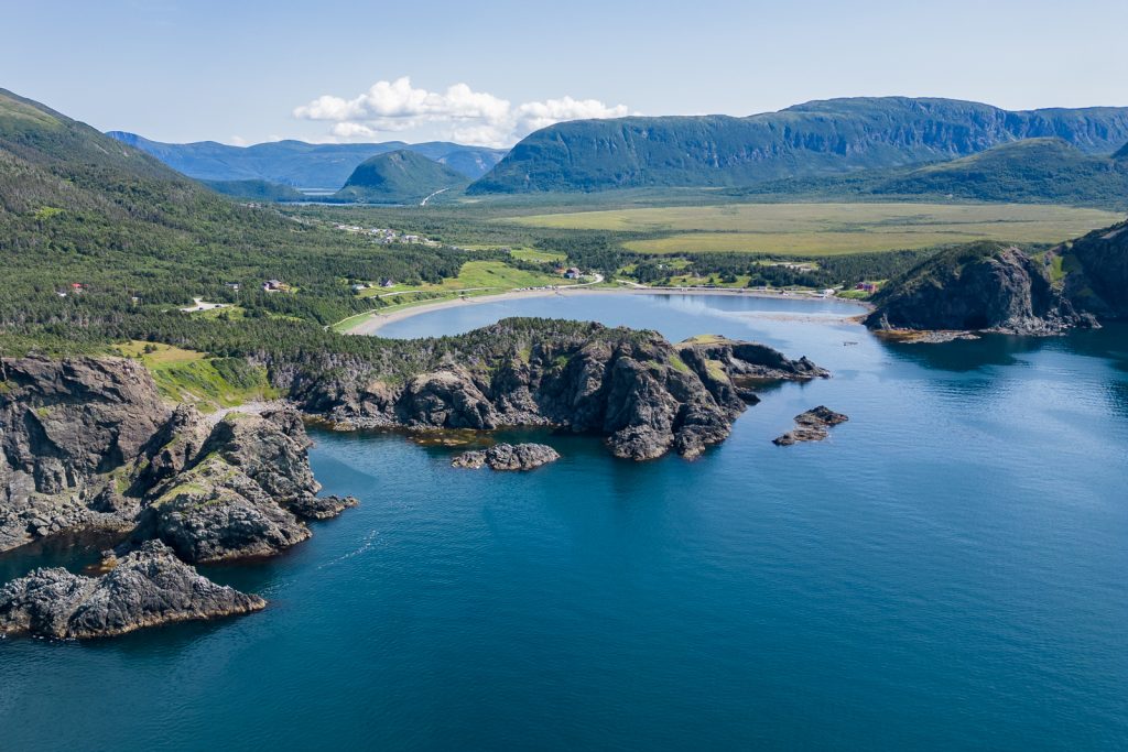 Aerial view of Bottle Cove, one of Western Newfoundland's most stunning coastal destinations